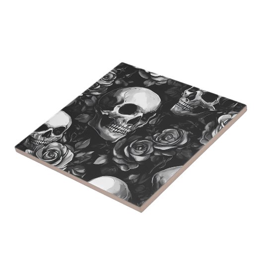 Carreau Crânes Et Rose Noir Gothique (Côté)