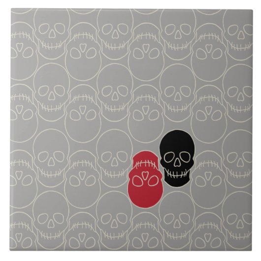 Carreau Crânes - Gris fantôme et Blanc osseux (Devant)