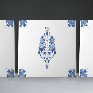 Carreau Créatures Art Nouveau ancien Delft Bleu Hollandais