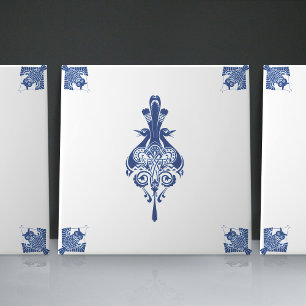 Carreau Créatures Art Nouveau ancien Delft Bleu Hollandais