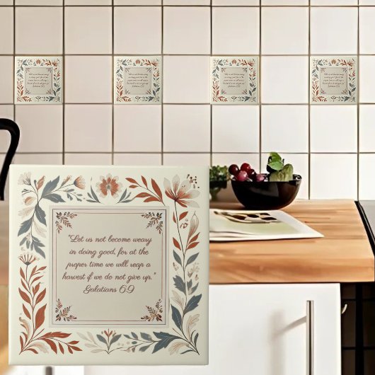 Carreau Crème à beurre Farmhouse Cadre Floral Bible Verse