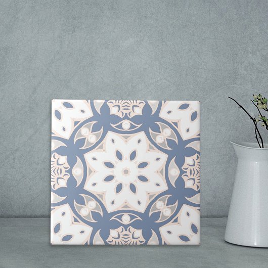 Carreau Crème bleu gris blanc ethnique Motif géométrique
