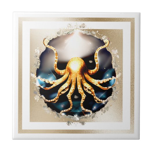 Carreau Crème décorative kraken or océan (Devant)