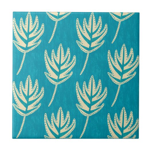 Carreau Crème Feuille Palm et bleu vert (Devant)