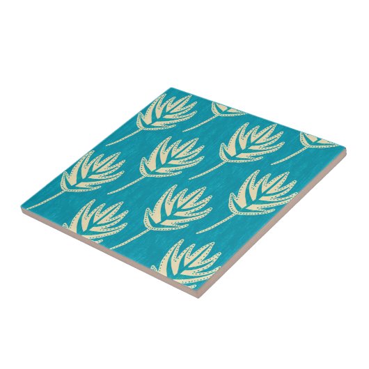 Carreau Crème Feuille Palm et bleu vert (Côté)