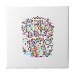 Carreau Crème Glacée Licorne Rêve de Licorne Typographie D