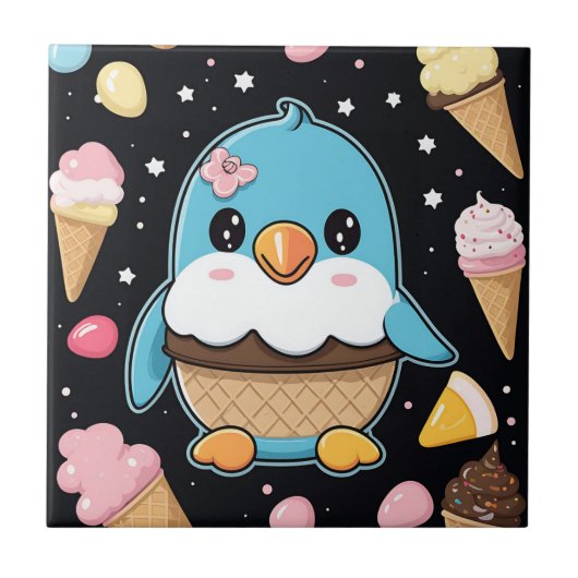 Carreau Crème glacée Penguin Kawaii (Devant)