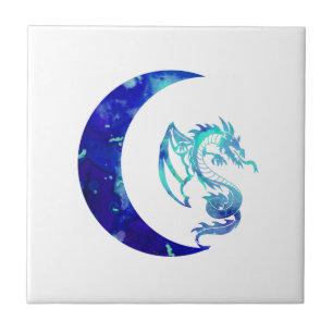 Carreau Crescent bleu lune et dragon