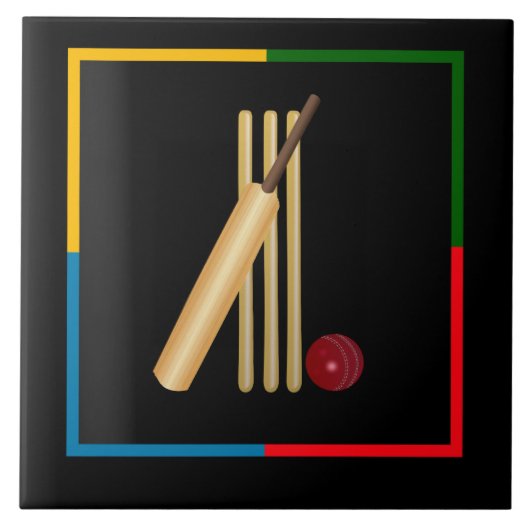 Carreau Cricket, guichet, batte et balle, (Devant)