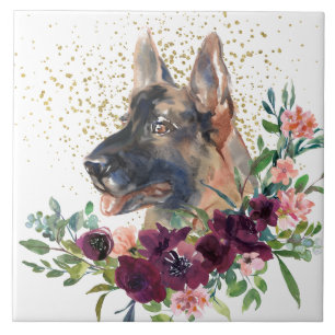 Carreau Crimson Floral Bouquet allemand Berger chien