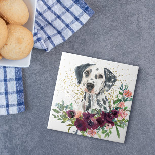 Carreau Crimson Floral Bouquet Chien dalmate