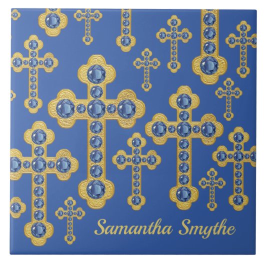 Carreau Croix avec 12 Faux Sapphires - (Devant)