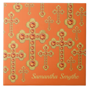 Carreau Croix avec 12 Topazes Faux -