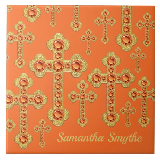 Carreau Croix avec 12 Topazes Faux - (Devant)