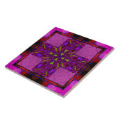 Carreau Croix celtique en verre tendu en rose et violet (Côté)