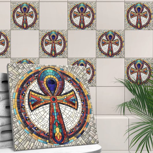 Carreau Croix d'Ankh égyptienne - Art mosaïque