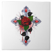 Carreau Croix d'argent avec une rose rouge (Devant)