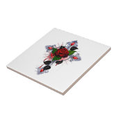 Carreau Croix d'argent avec une rose rouge (Côté)