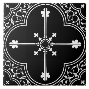 Carreau Croix de Trèfle Gothique Noir Vintage Antique