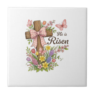 Carreau Croix florale chrétienne - Il est ressuscité, reli