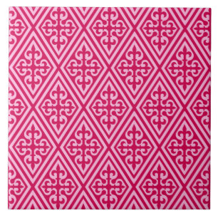 Carreau Croix médiévale Damas - Fuchsia rose