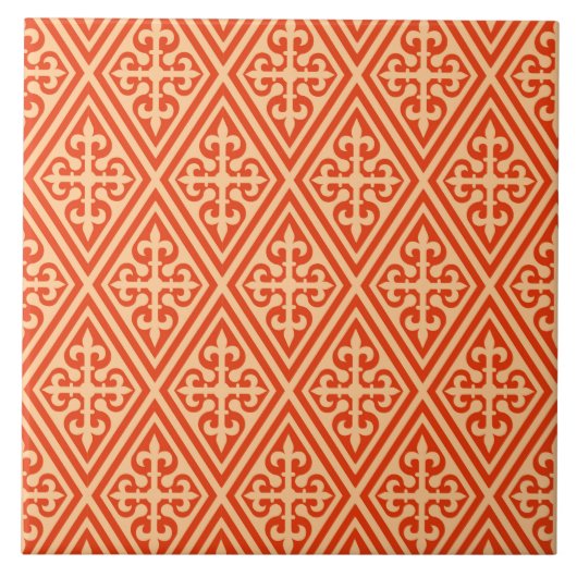 Carreau Croix médiévale Damask - Coral Orange and Peach (Devant)