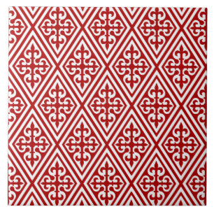 Carreau Croix médiévale Damask - Rouge profond et blanc