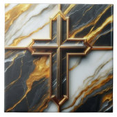 Carreau Croix noire et Marbre blanc dévoilée avec or (Devant)