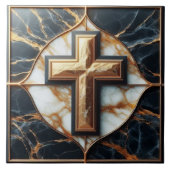 Carreau Croix noire et Marbre blanc dévoilée avec or (Devant)