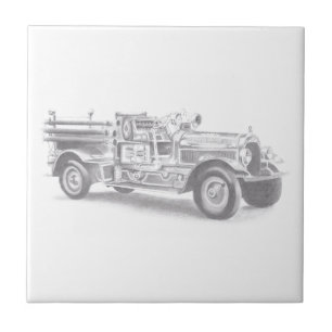 Carreau croquis au crayon de camion de pompiers vintage de