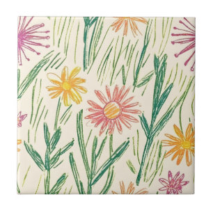 Carreau Croquis de fleur sauvage vintage (10)