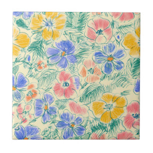 Carreau Croquis de fleur sauvage vintage (3)
