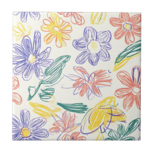 Carreau Croquis de fleur sauvage vintage (9)