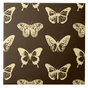 Carreau Croquis de papillon, beige sur chocolat