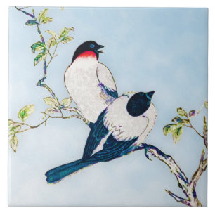 Carreau Croquis japonais vintage d'encre des pinsons