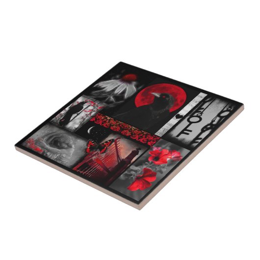 Carreau Crow Art Éclectique Rouge Et Noir (Côté)