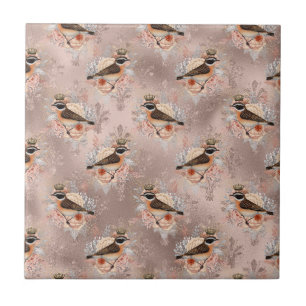 Carreau Crown Royal Oiseaux Rose Vintage Fleur Fleur De Li