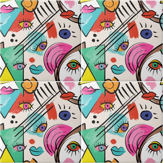 Carreau Cubisme moderne Artsy Abstrait Femme Visages Art