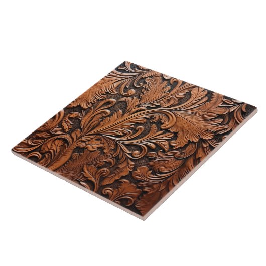 Carreau Cuir brun embouti (Côté)