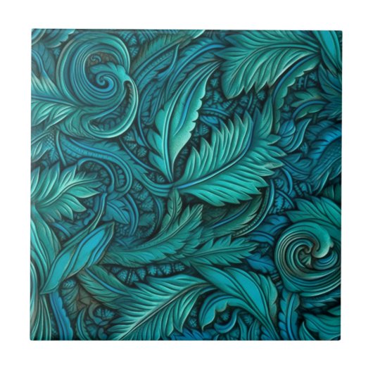 Carreau Cuir vintage turquoise Embossé (Devant)