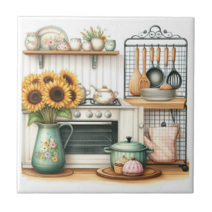 Carreau Cuisine aquarelle rétro