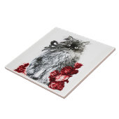 CARREAU CUISINE, CUISINE AVEC ROSES ROUGES BLANCS (Côté)