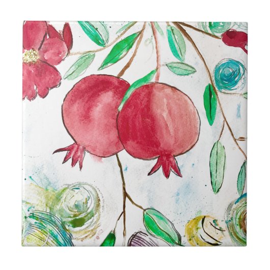 Carreau Cuisine de fruits rouges grenade aquarelle nourrit (Devant)