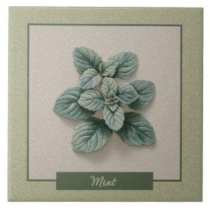 Carreau Cuisine Herbe Menthe Verte Relief Faux