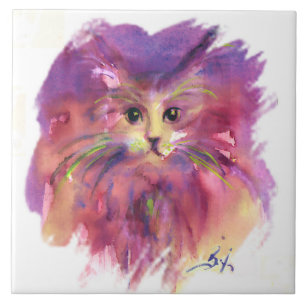 CARREAU CUISINE PURPLE, CUISINE CAT PORTRAIT CARRELAGE CÉR