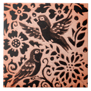 Carreau Cuivre Brown Bois Oiseau Floral Feuilles Automne T