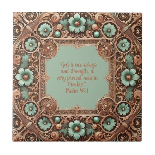 Carreau Cuivre Turquoise Fillagreement Frame Bible Versets (Devant)