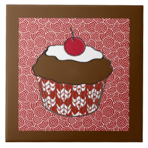 Carreau Cupcake au chocolat sur Motif rouge et blanc