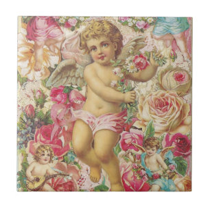 Carreau Cupide victorienne et Floral Rose