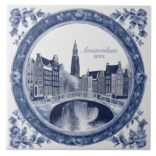 Carreau Custom Blue Delft Amsterdam Souvenir (Devant)